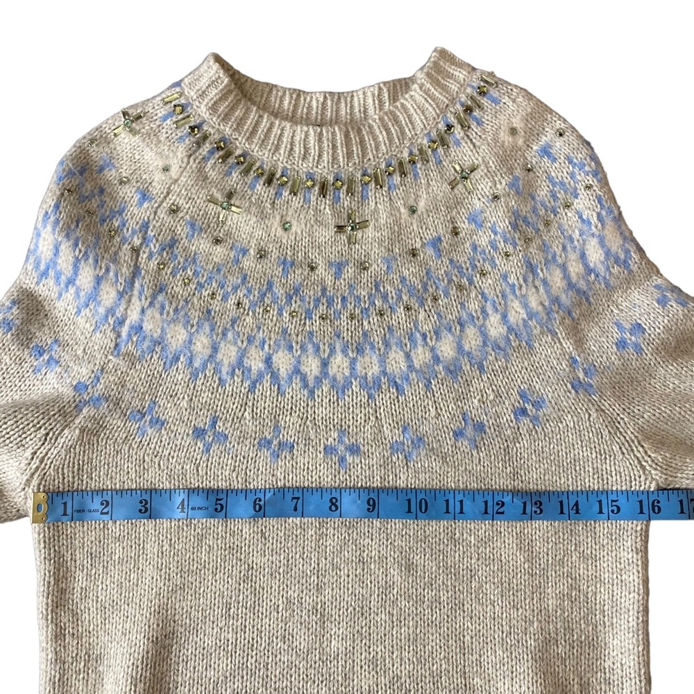 J. Crew Fair Isle Sweater Alpaca Merino Lambs Wool Crewneck Womens Sz XS Cream - Picture 8 of 13